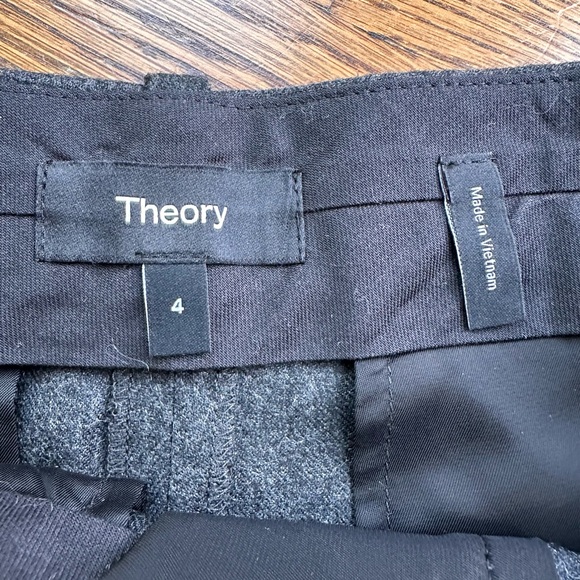 Theory Double Pleat Pant Sleek Virgin Wool Flannel Charcoal Gray Size 4 Wide Leg - Picture 4 of 11